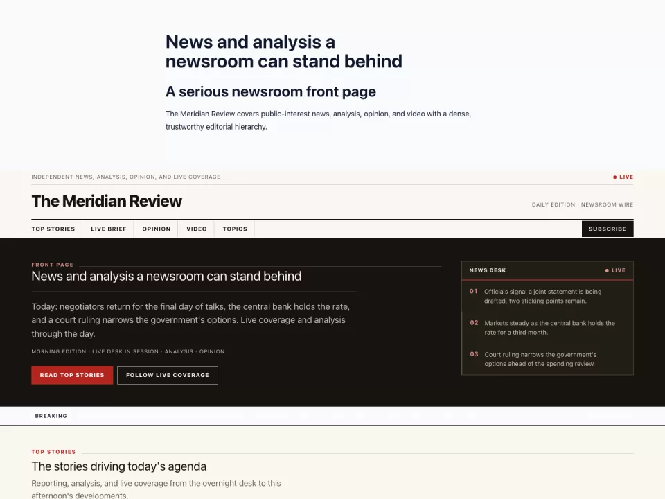 Homepage page in the Editorial theme, screenshot 1