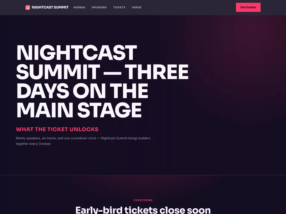 Homepage page in the Events theme, screenshot 1