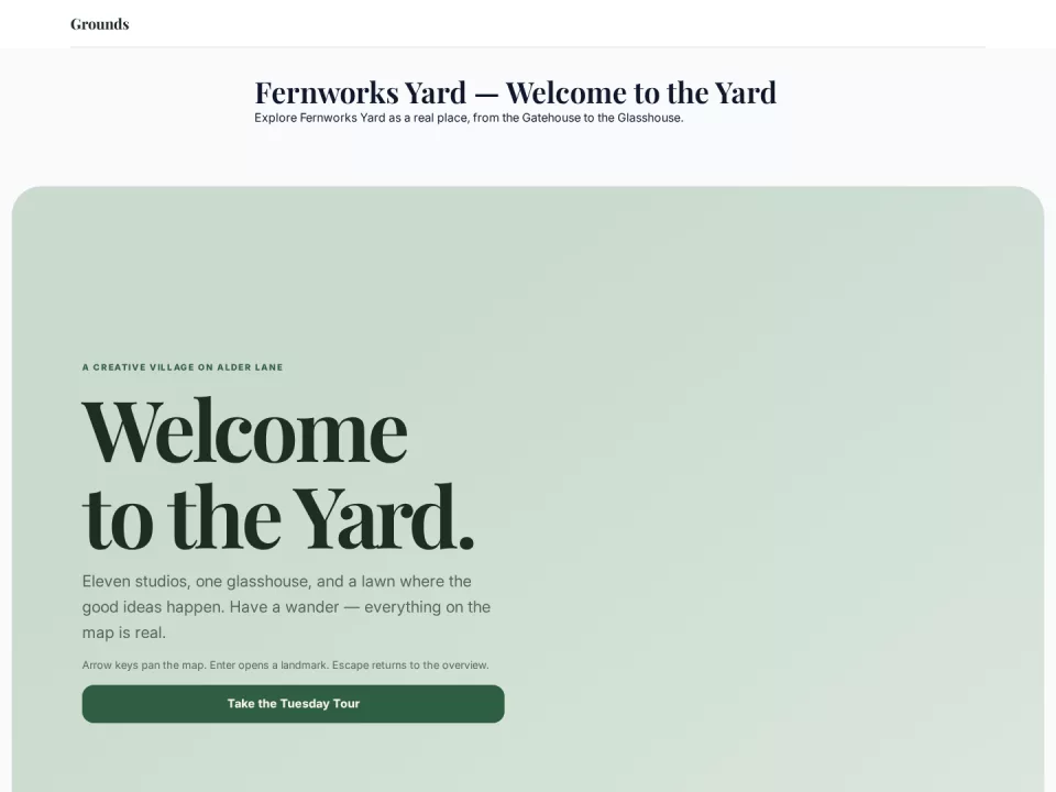 Homepage page in the Grounds theme, screenshot 1