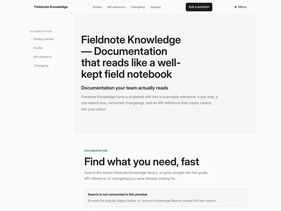 Homepage page in the Knowledge Base theme, screenshot 1