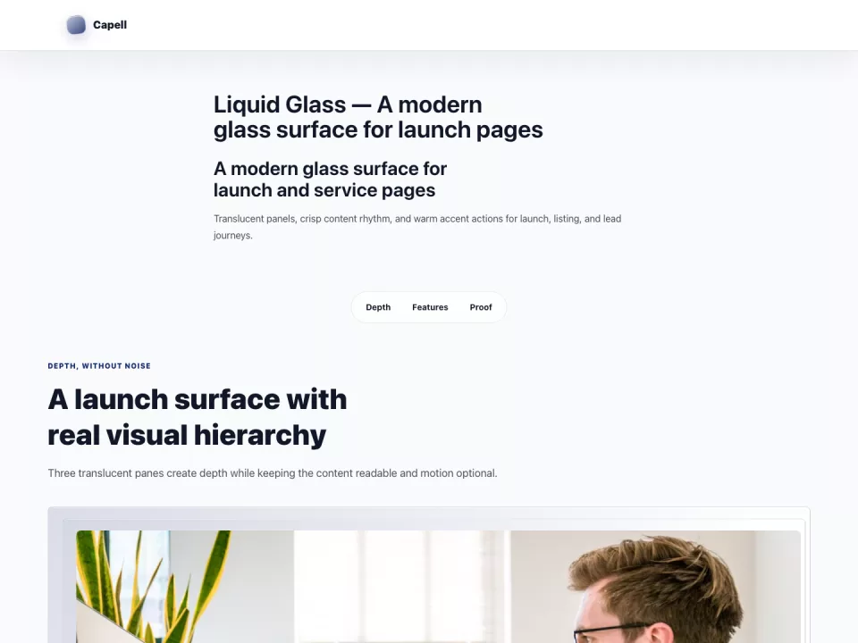 Homepage page in the Liquid Glass theme, screenshot 1