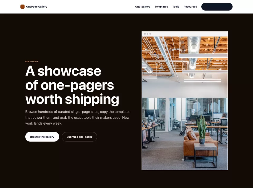 Homepage page in the Onepage theme, screenshot 1