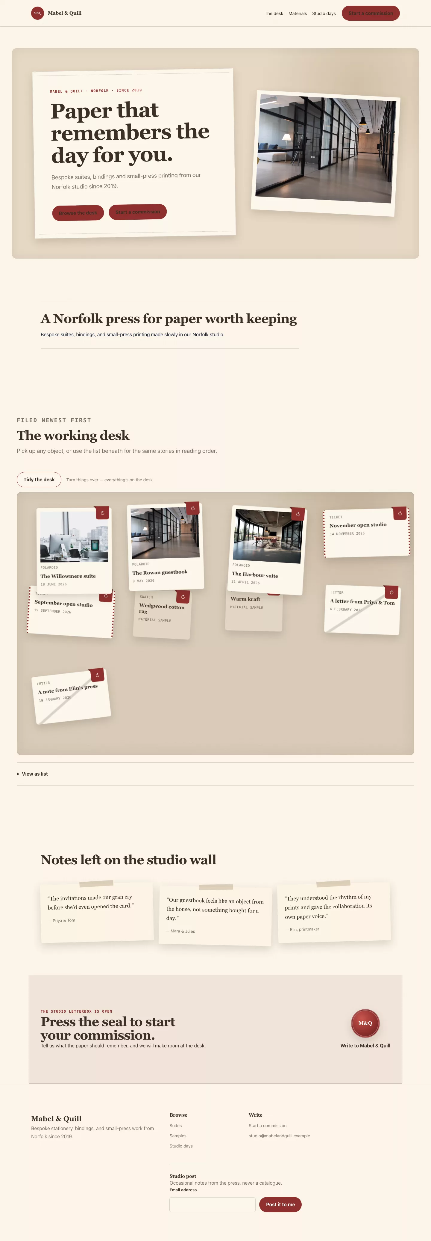 Homepage page in the Paperdesk theme, screenshot 1