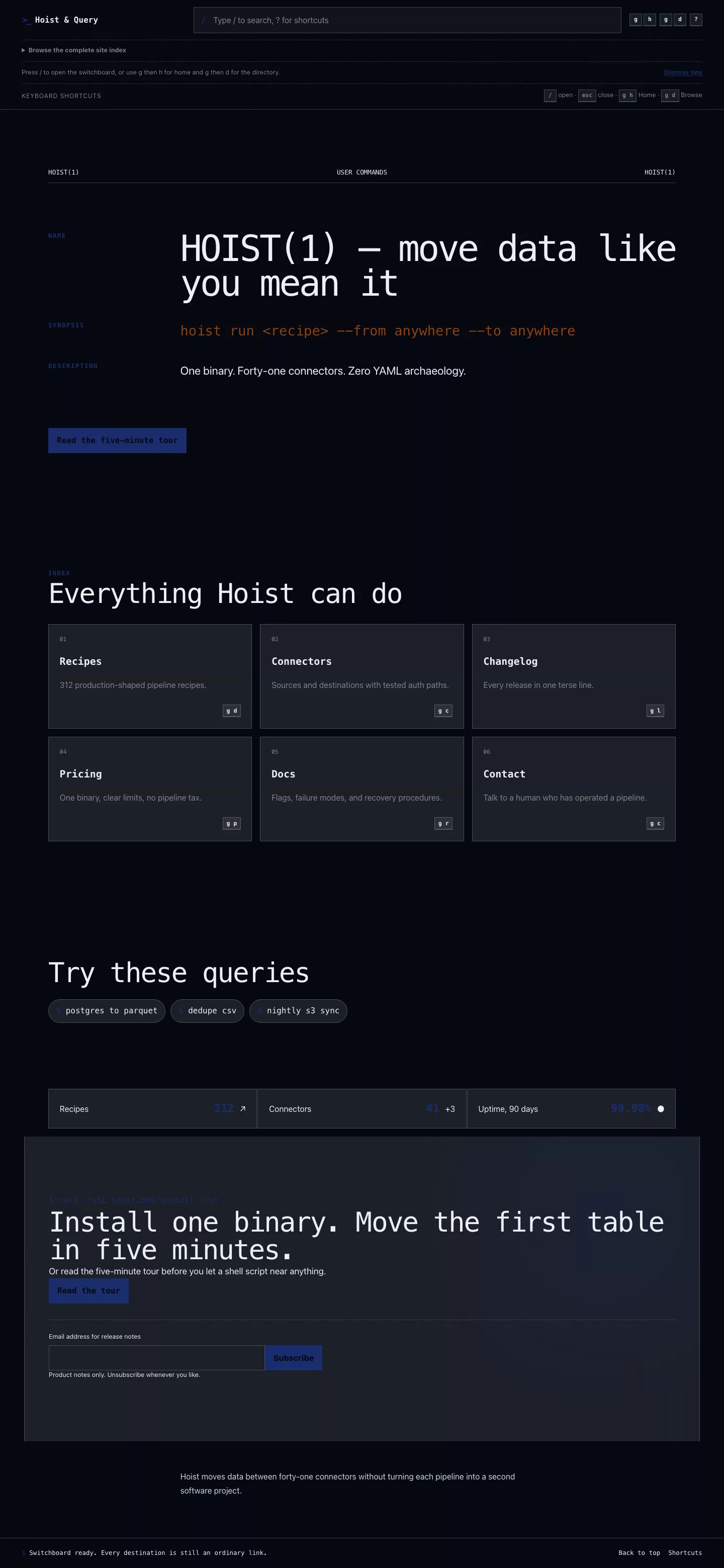 Homepage page in the Switchboard theme, screenshot 1