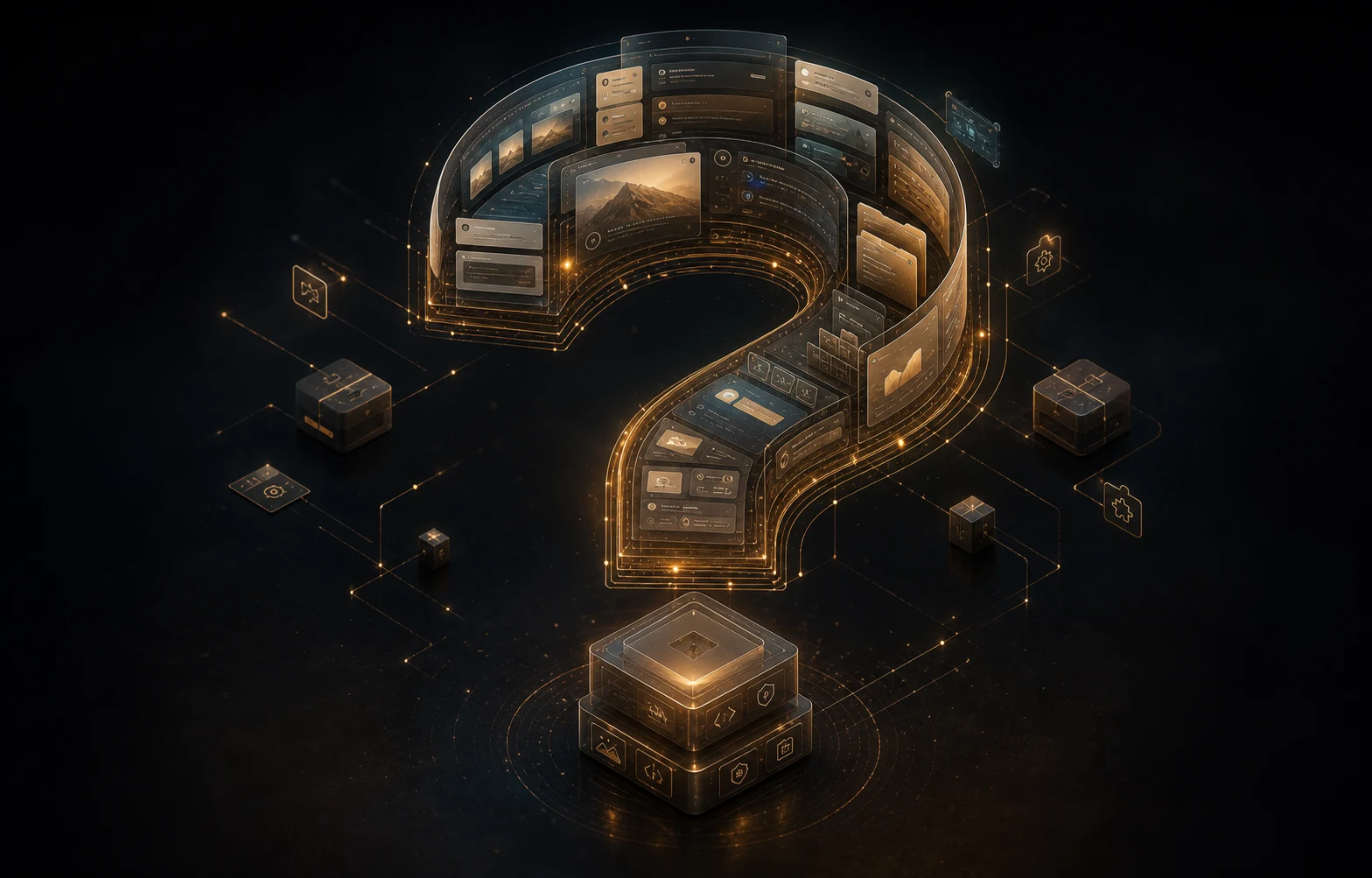 Layered question mark made from Capell CMS architecture panels.