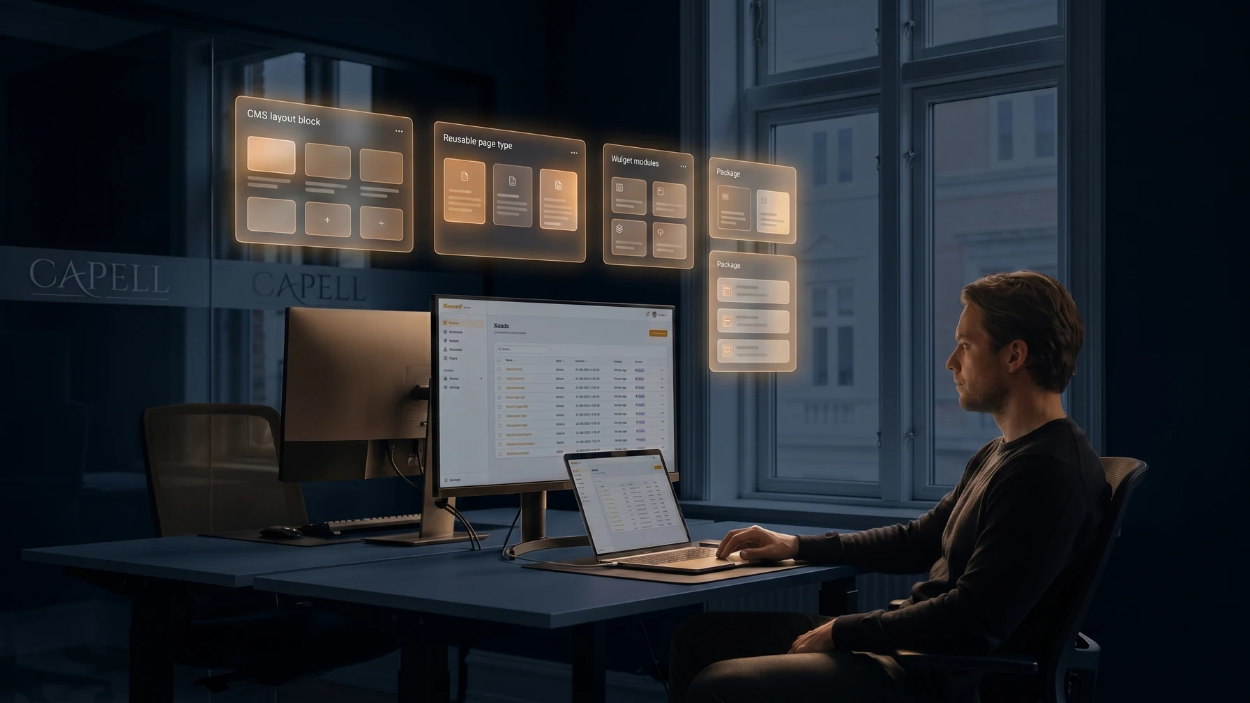 An editor composing a page in a Filament admin.