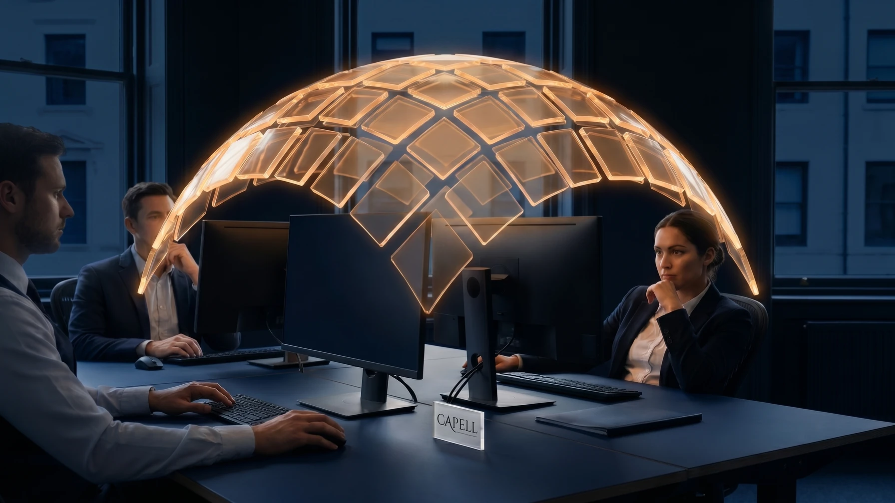 A security-minded team at a calm desk.