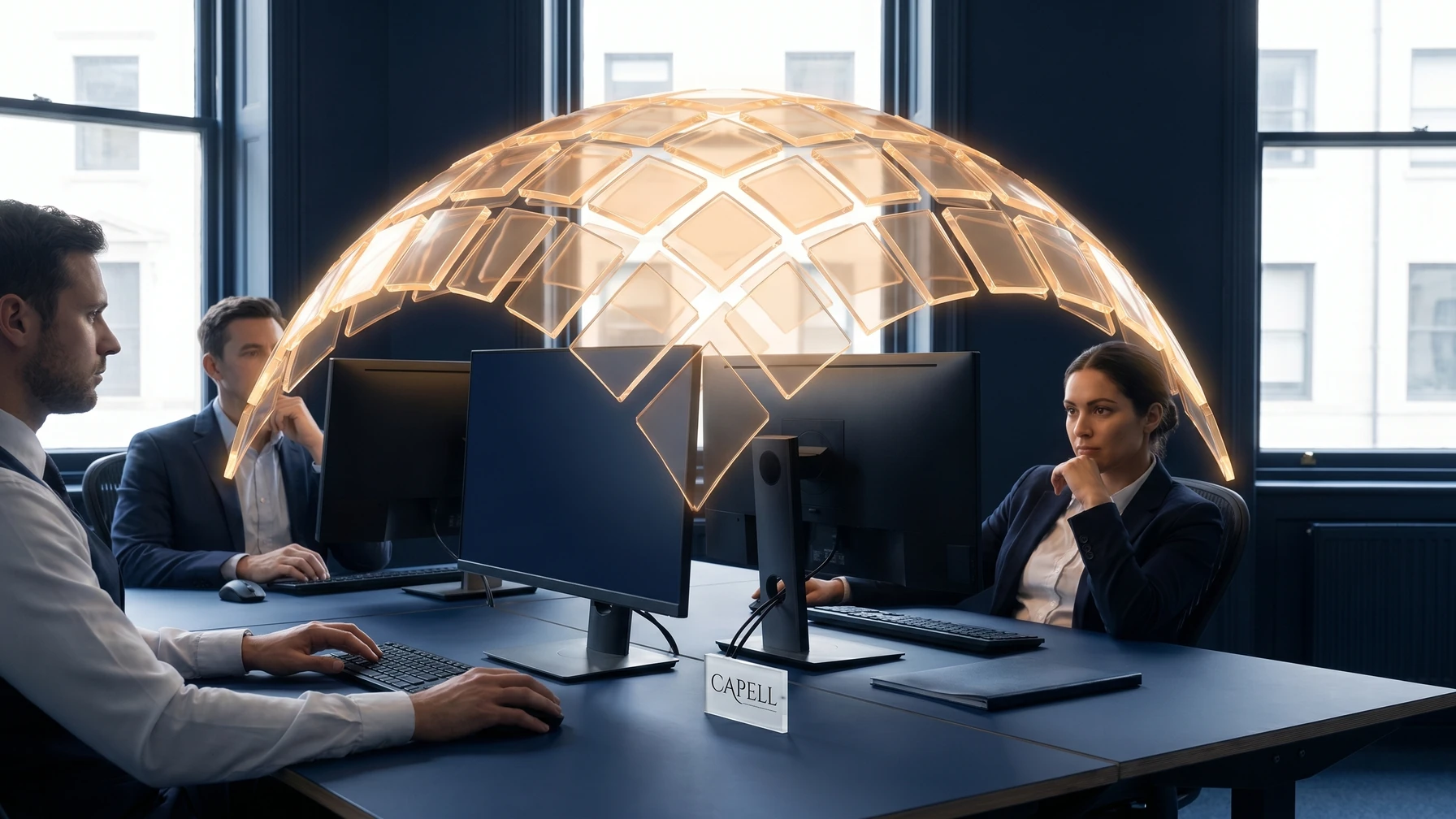 A security-minded team at a calm desk.