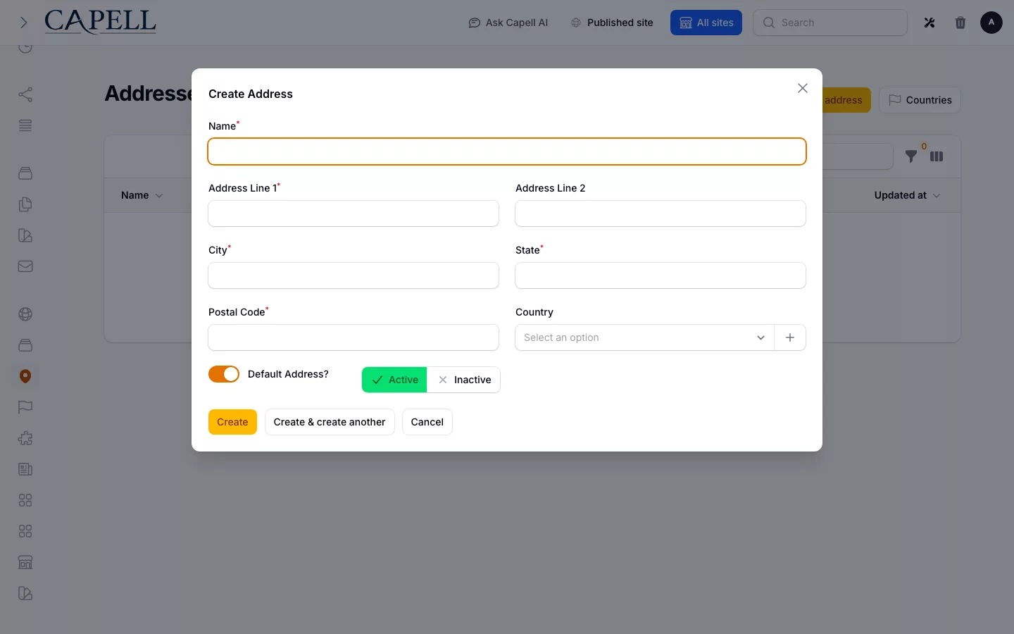 Address screenshot showing create/edit address form.
