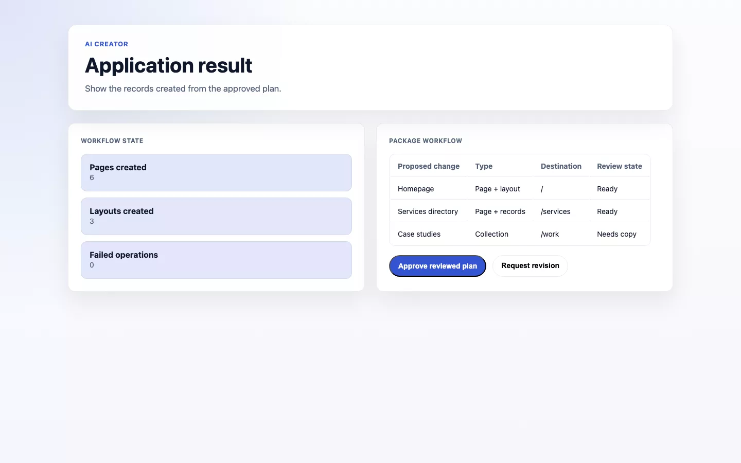 AI Creator screenshot showing ai creator application result.