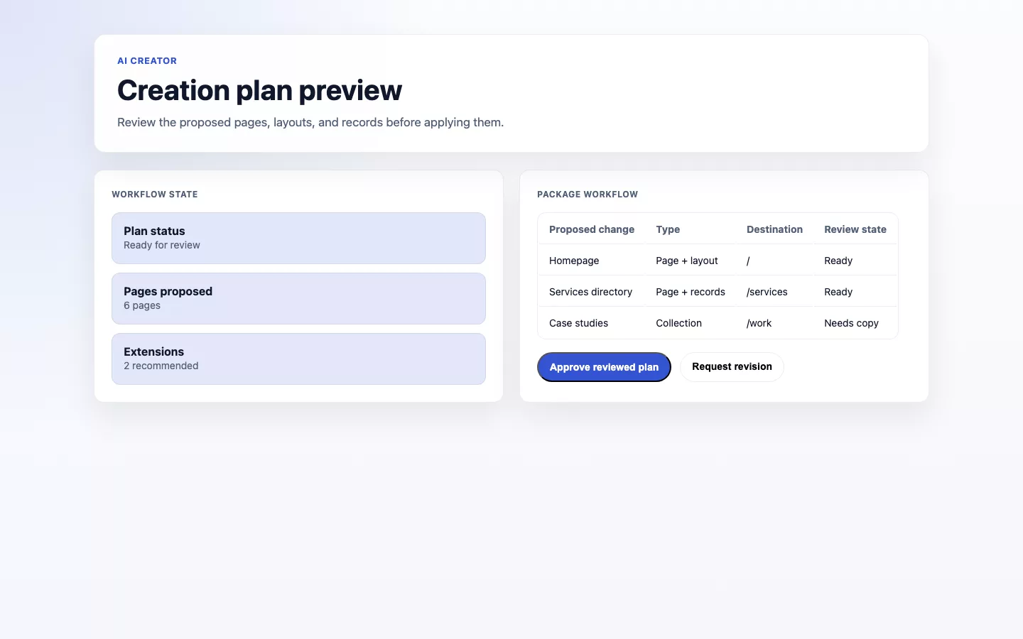 AI Creator screenshot showing ai creator session preview.
