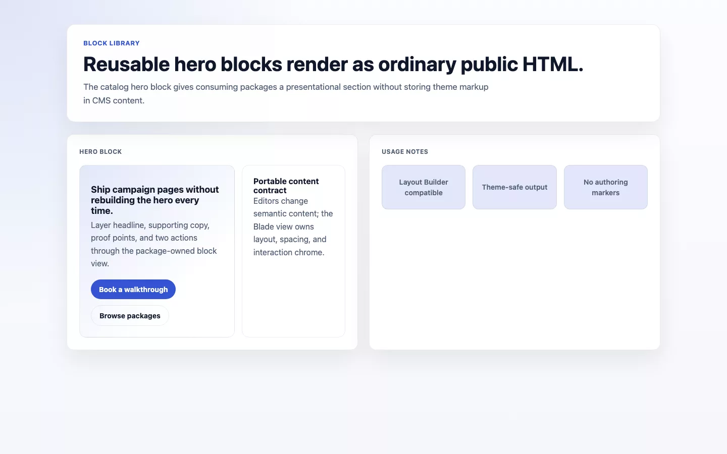 Frontend hero block rendered from Block Library