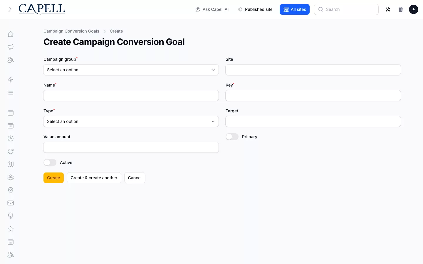 Campaign conversion-goal configuration form