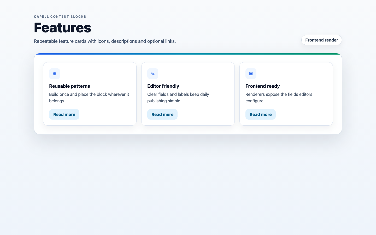 Frontend feature block rendered from Block Library