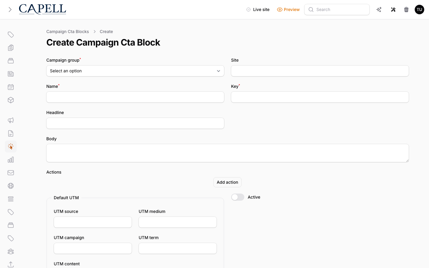 Campaign CTA widget configuration form