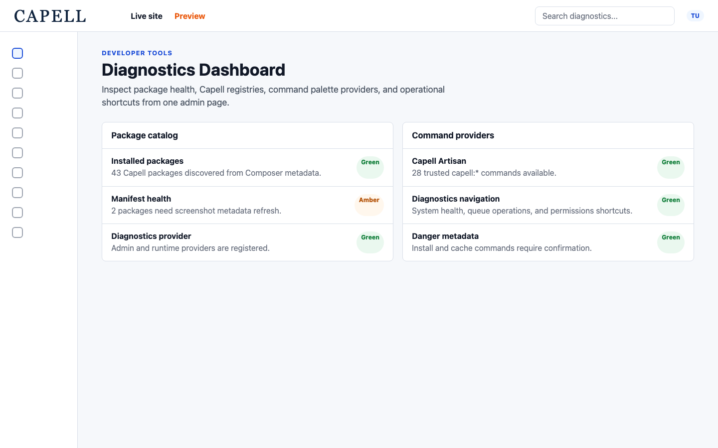 Diagnostics dashboard overview