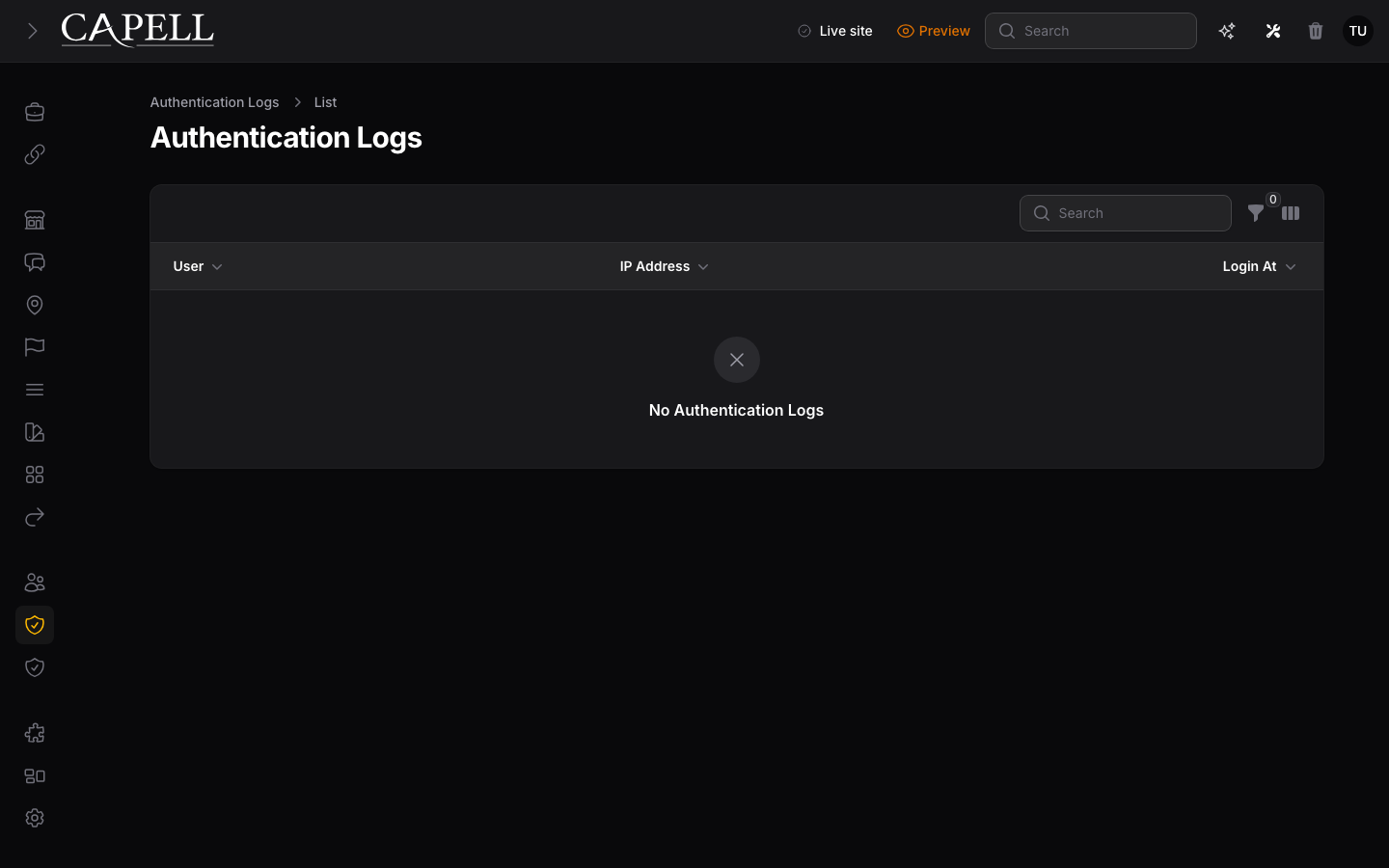 Login Audit admin index in dark mode