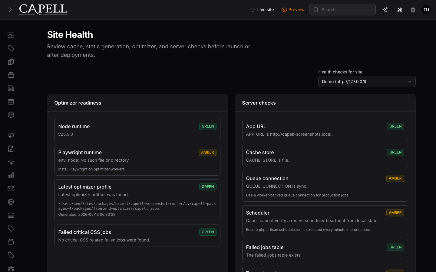 SEO Suite audit page in dark mode