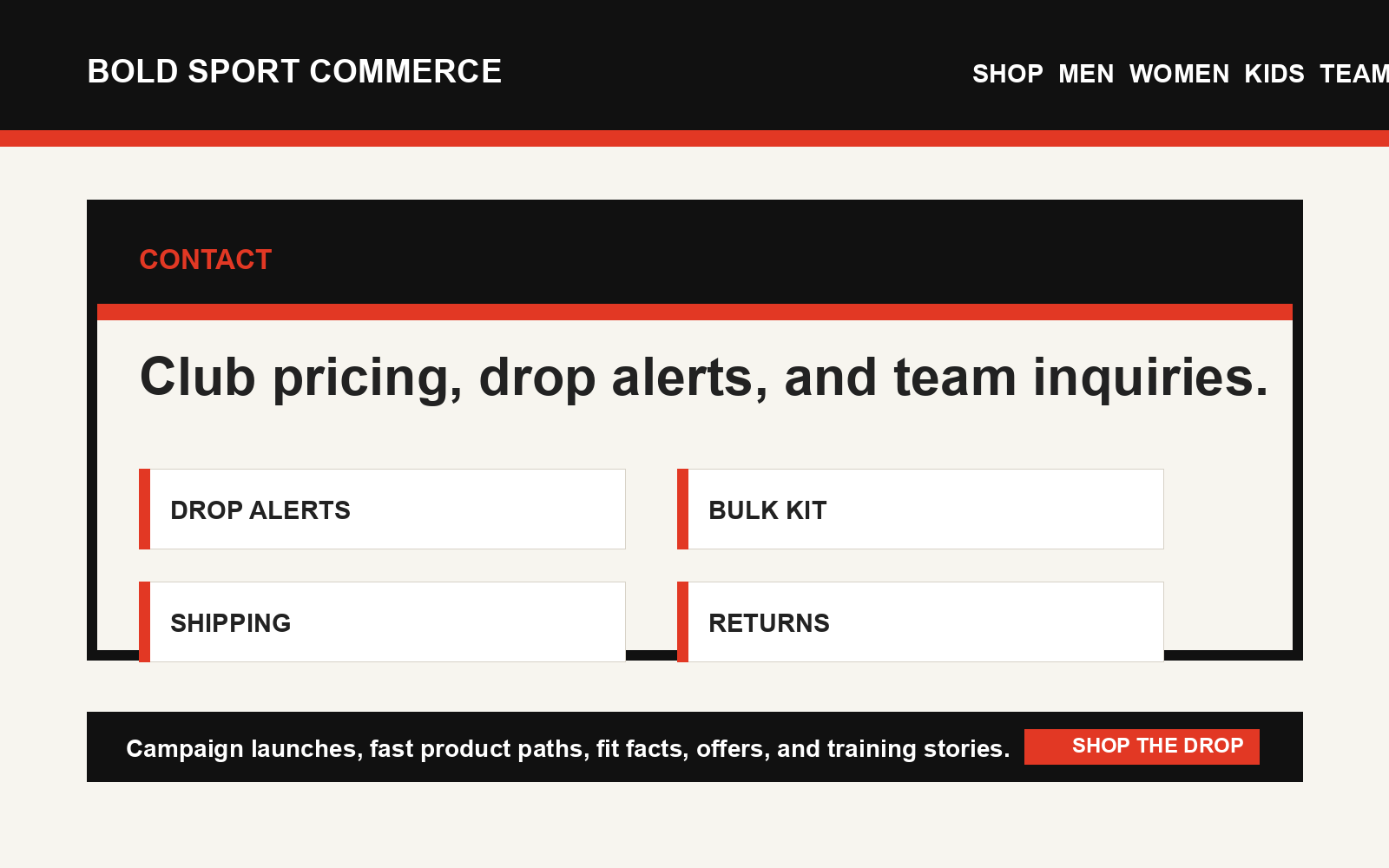 Bold Sport Commerce contact form preview