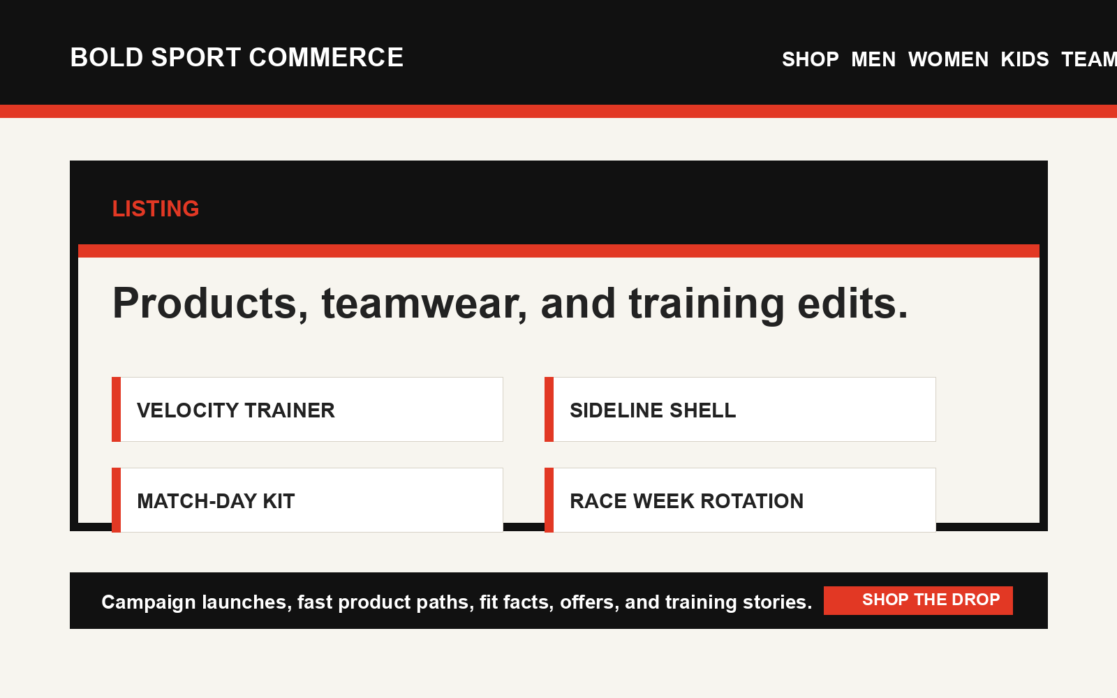 Bold Sport Commerce list page preview