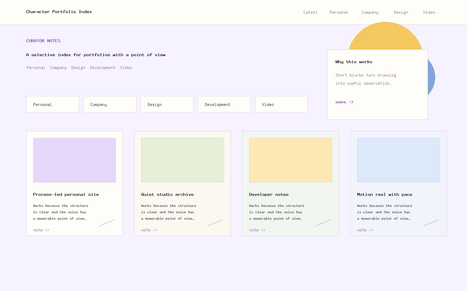Character Portfolio Index homepage preview