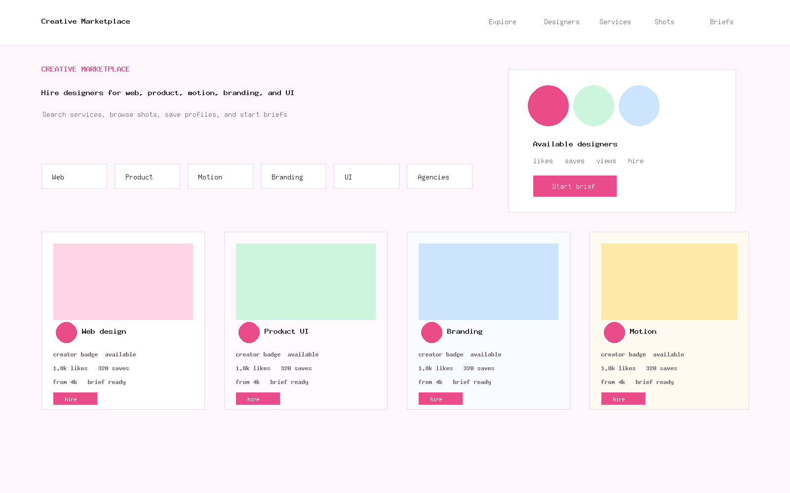 Creative Marketplace homepage preview