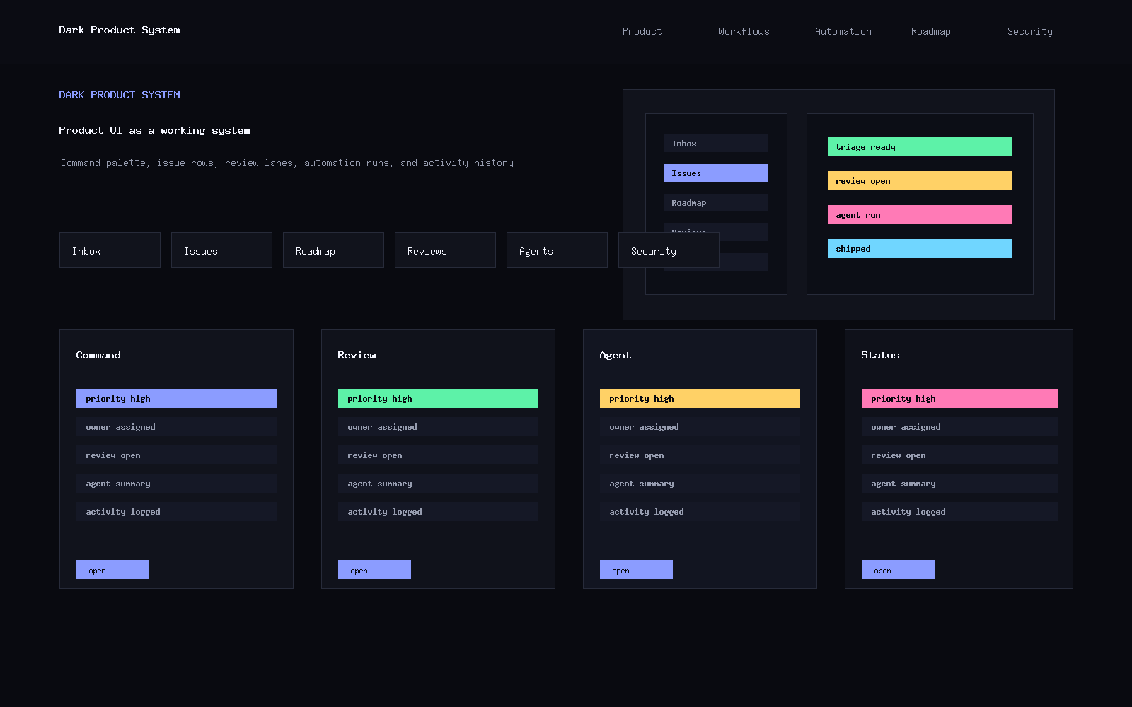 Dark Product System landing page preview