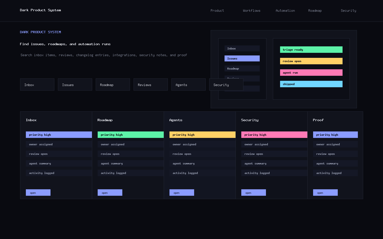 Dark Product System search results preview