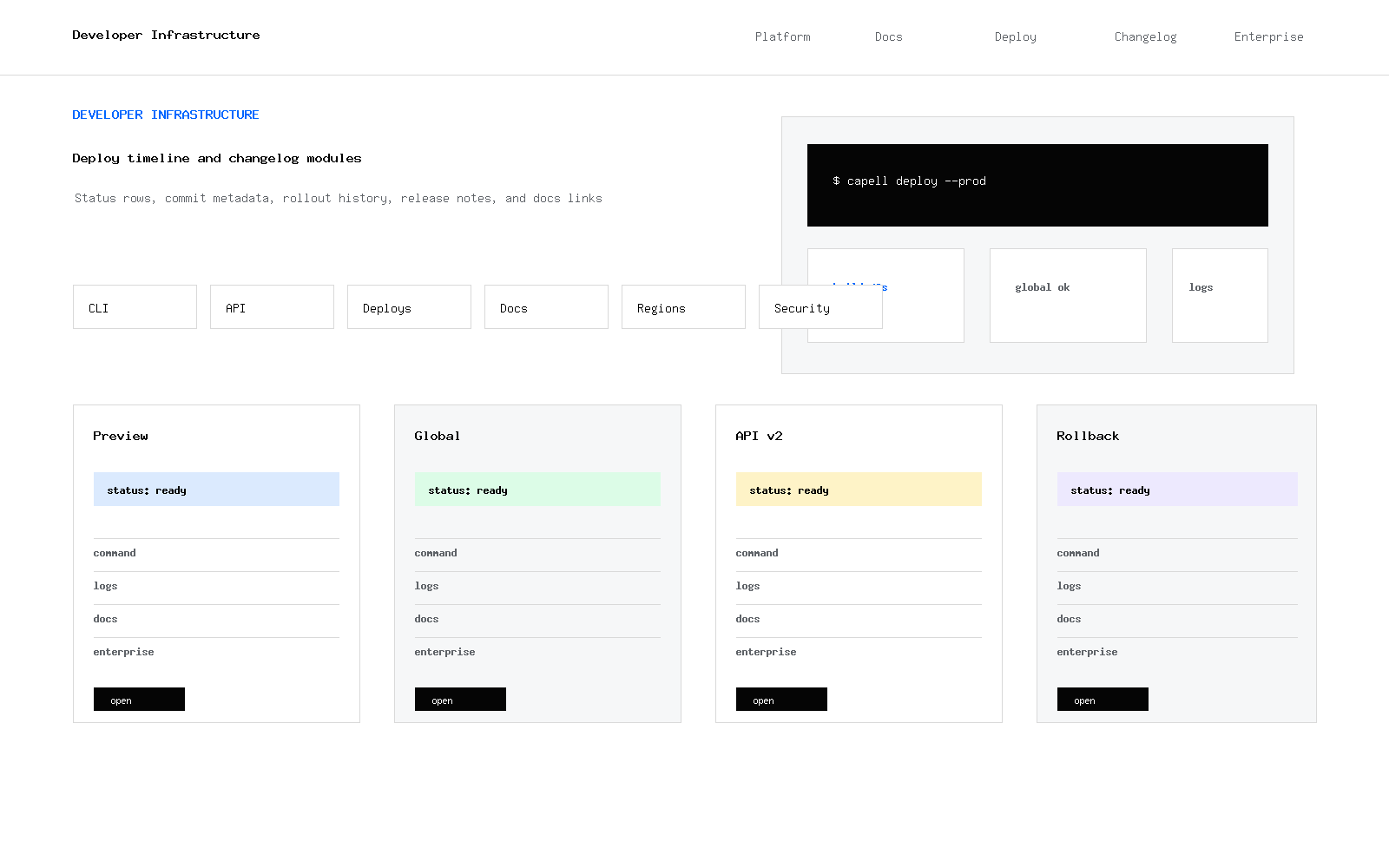 Developer Infrastructure list page preview