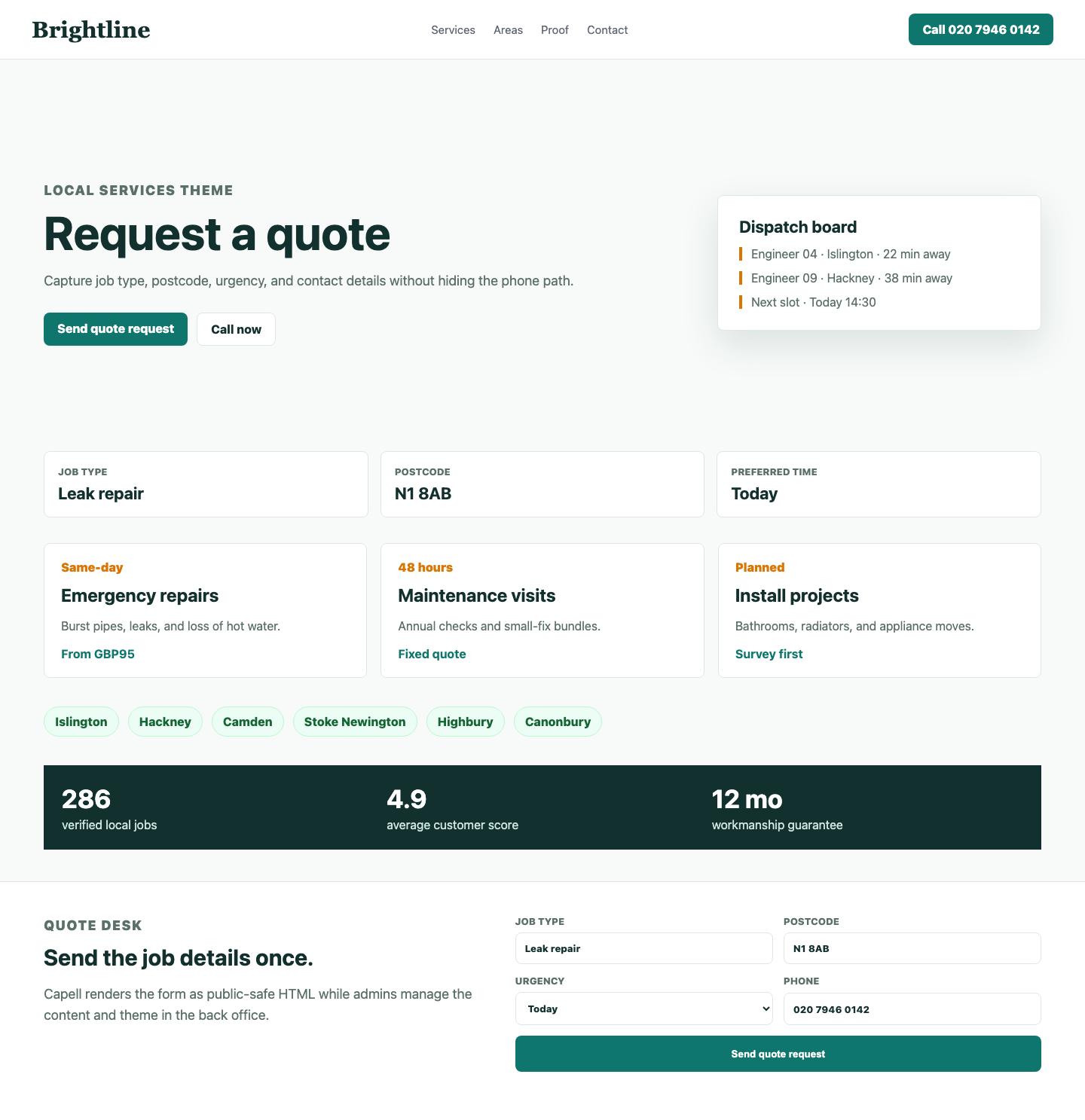 Theme Dog Walkers enquiry form layout screenshot