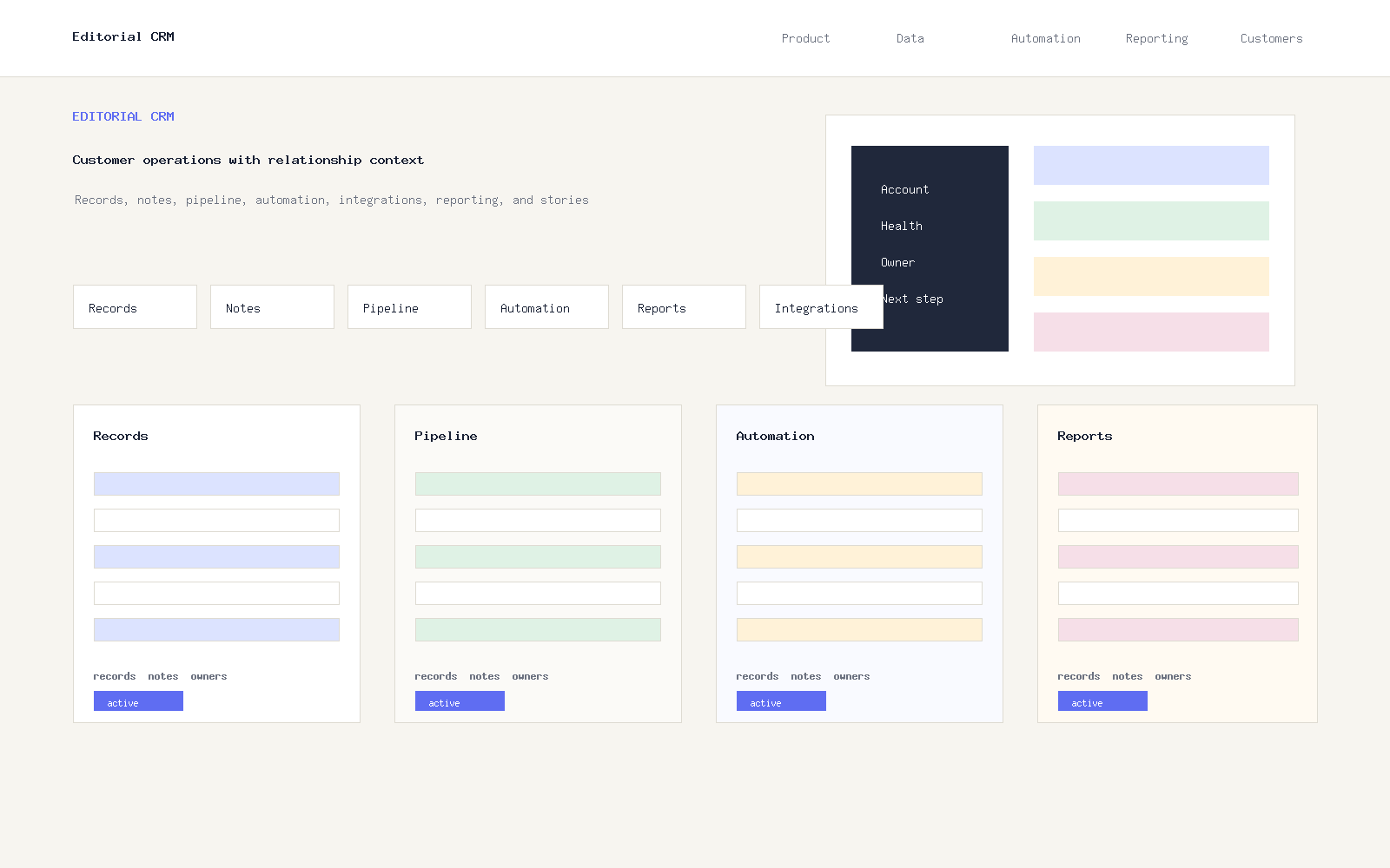 Editorial CRM homepage preview
