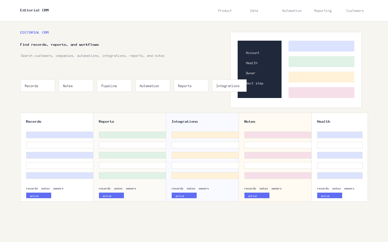 Editorial CRM search results preview