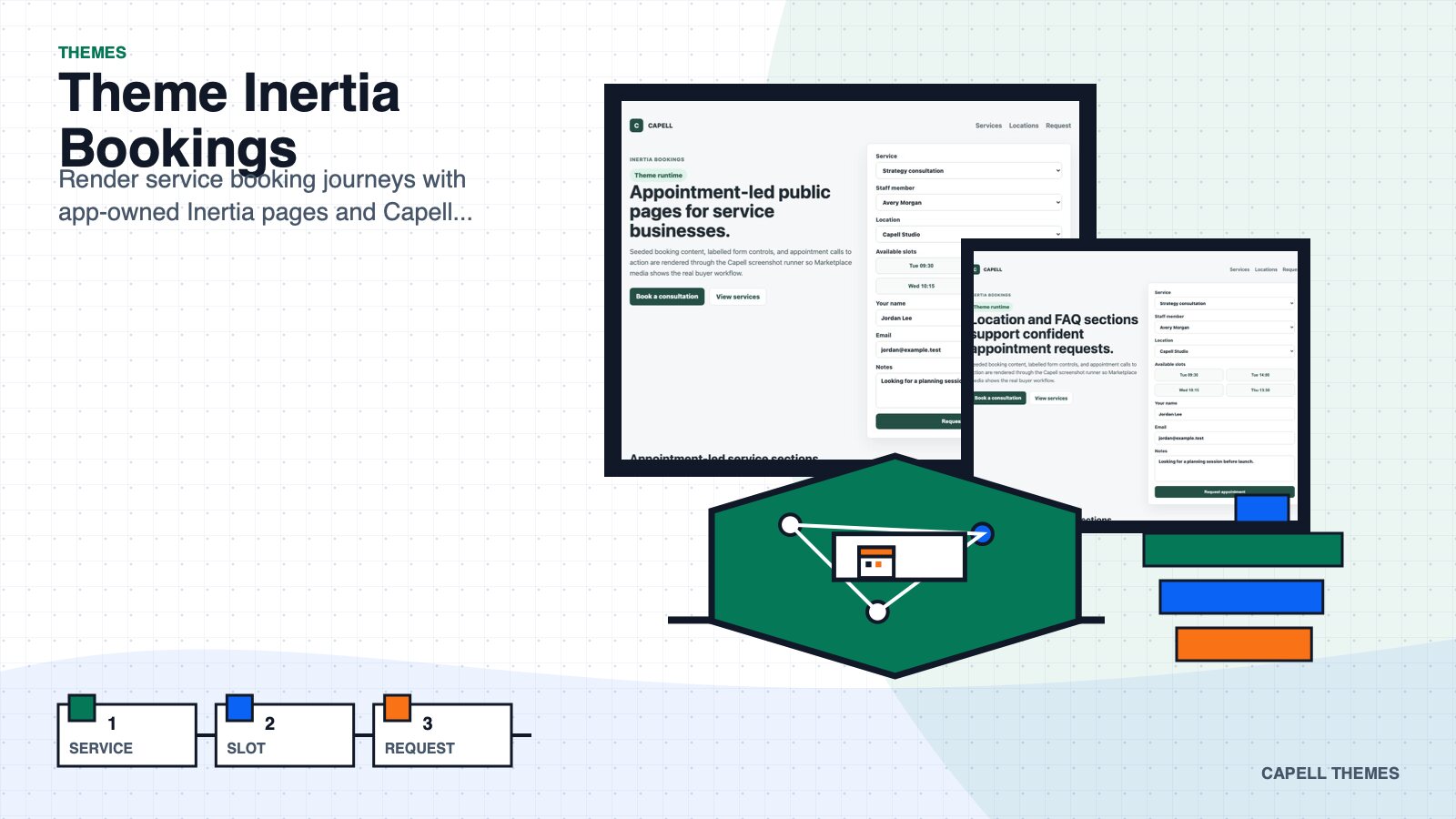 Inertia Bookings Theme marketplace hero artwork.