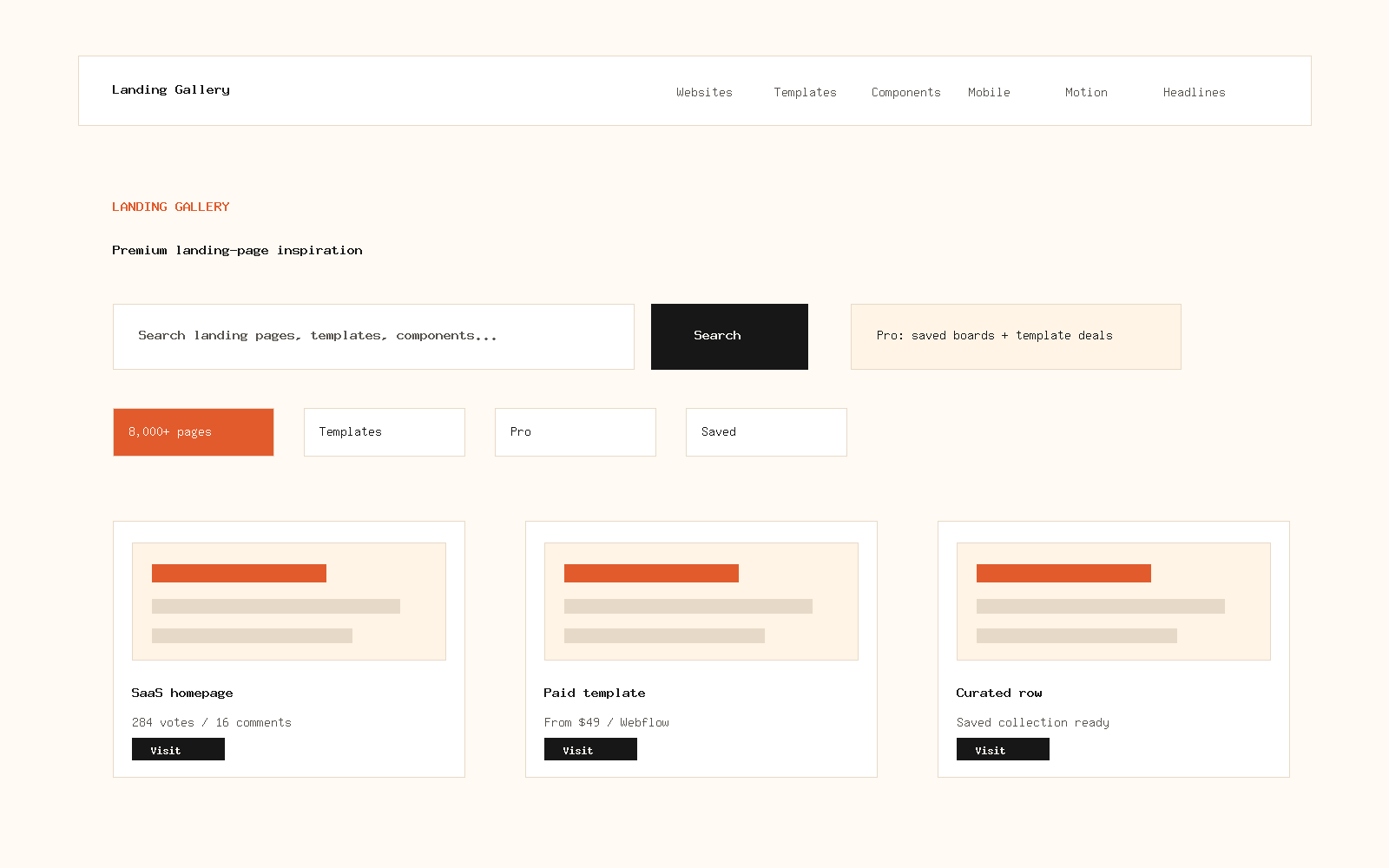 Landing Gallery homepage preview