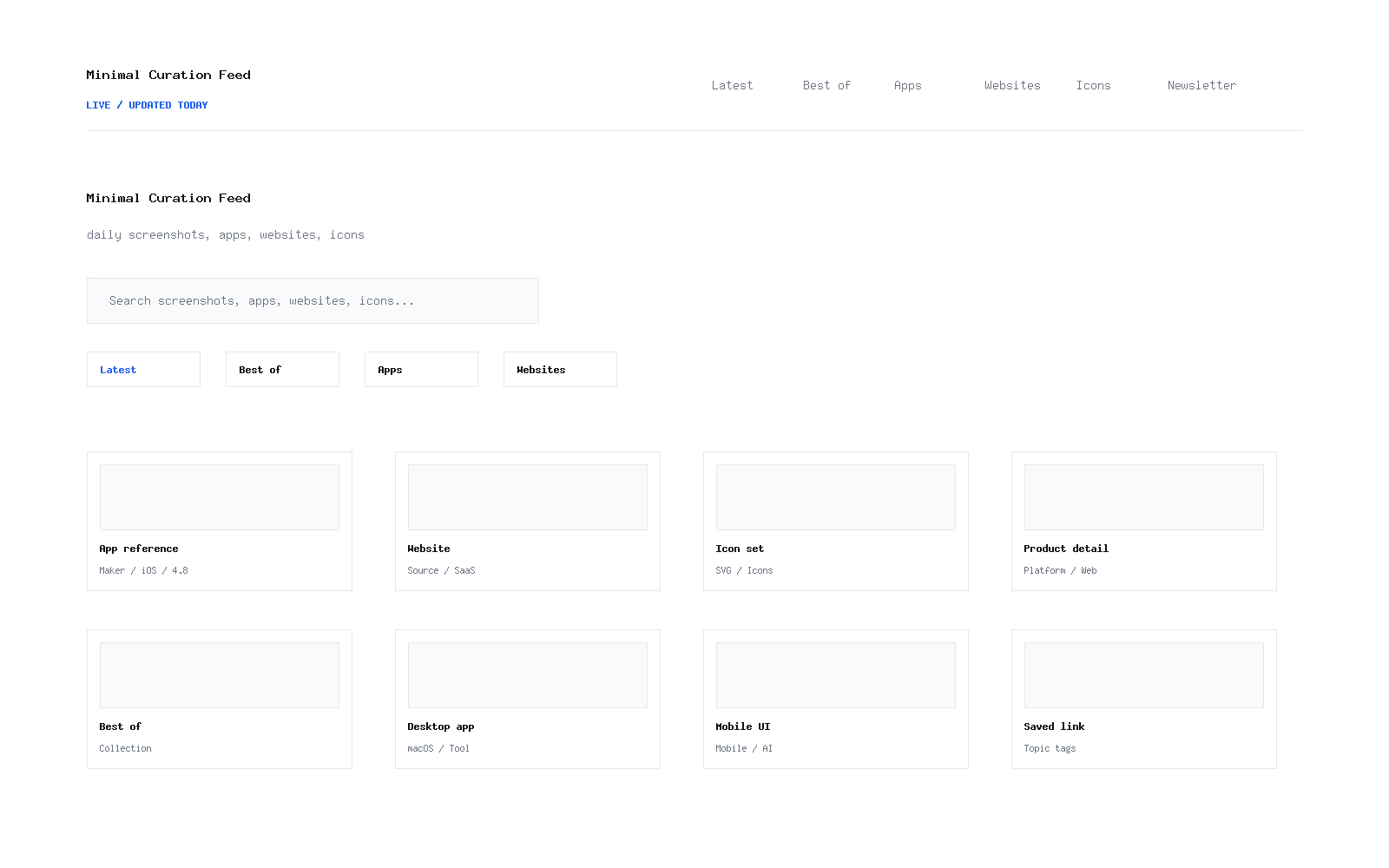 Minimal Curation Feed homepage preview