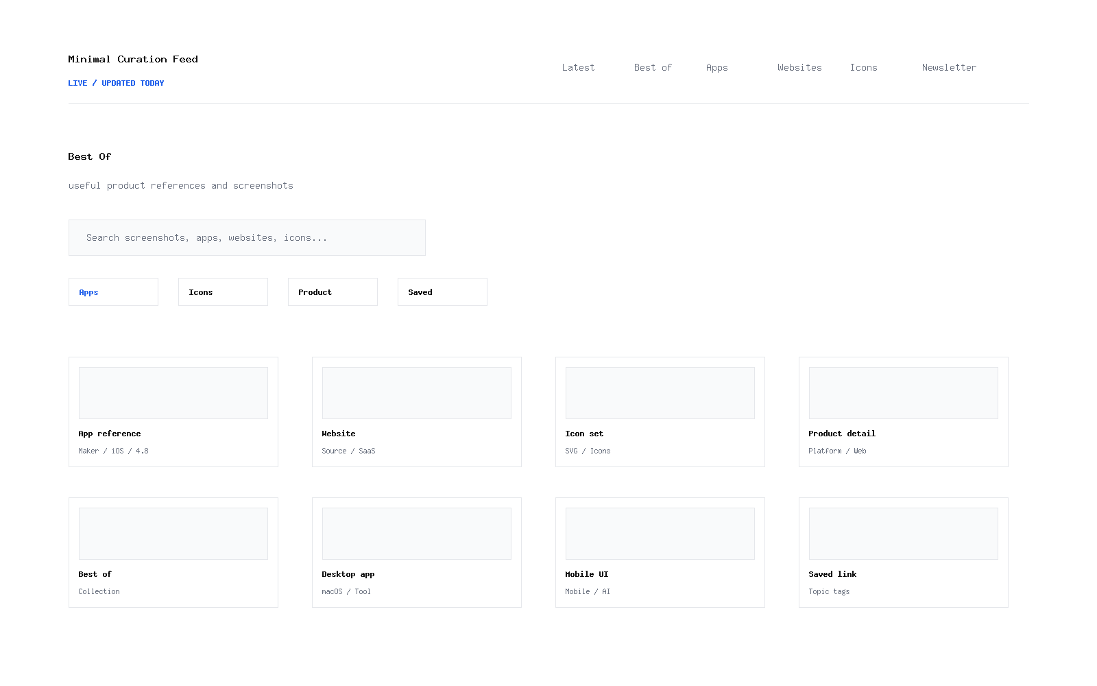 Minimal Curation Feed landing page preview