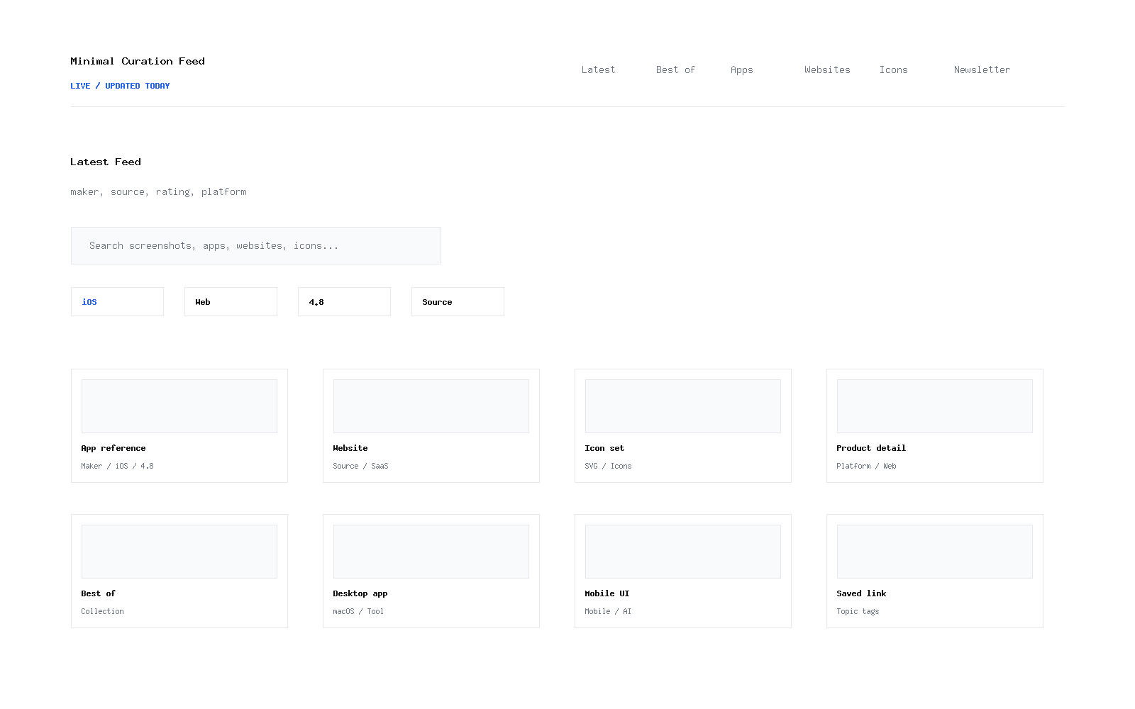 Minimal Curation Feed list page preview