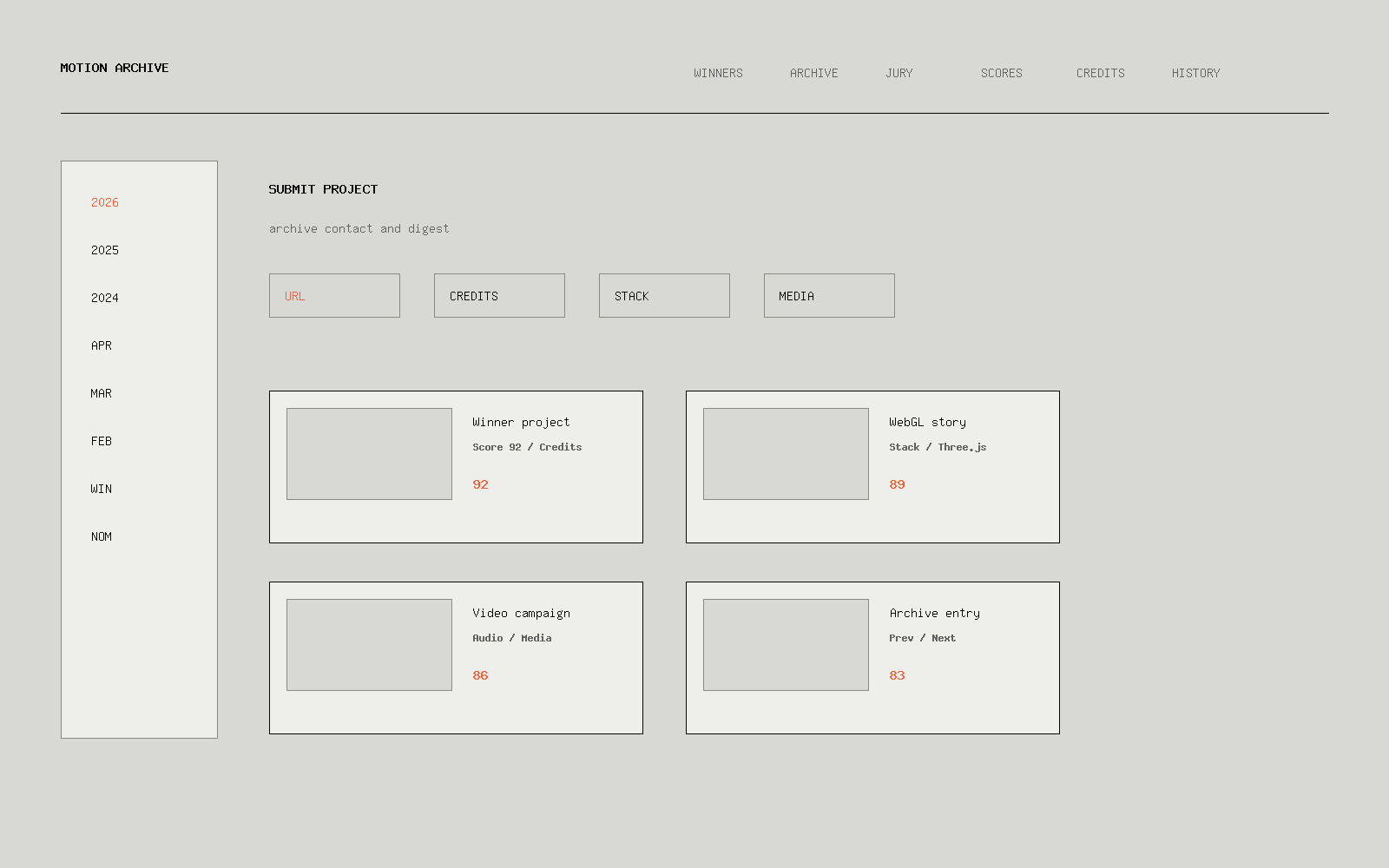 Motion Archive contact form preview