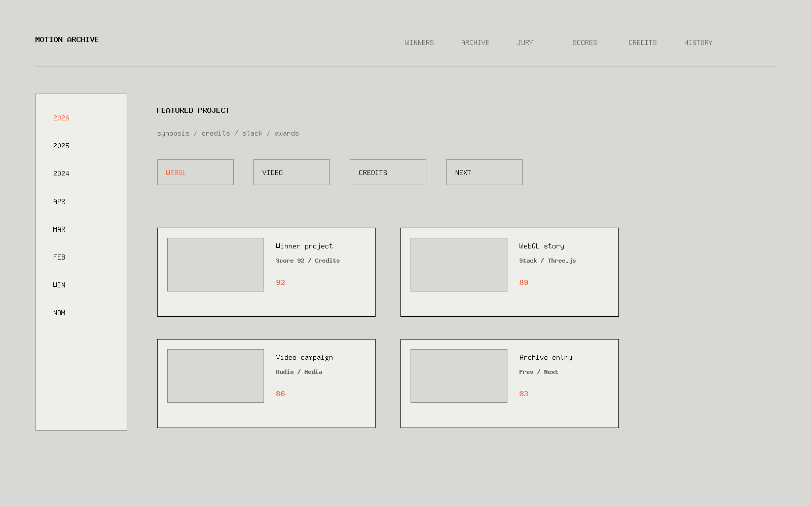 Motion Archive landing page preview