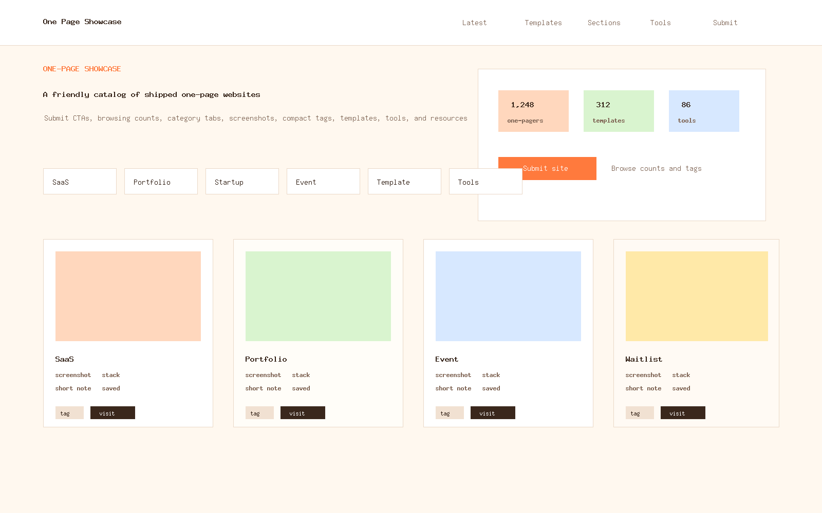 One Page Showcase homepage preview