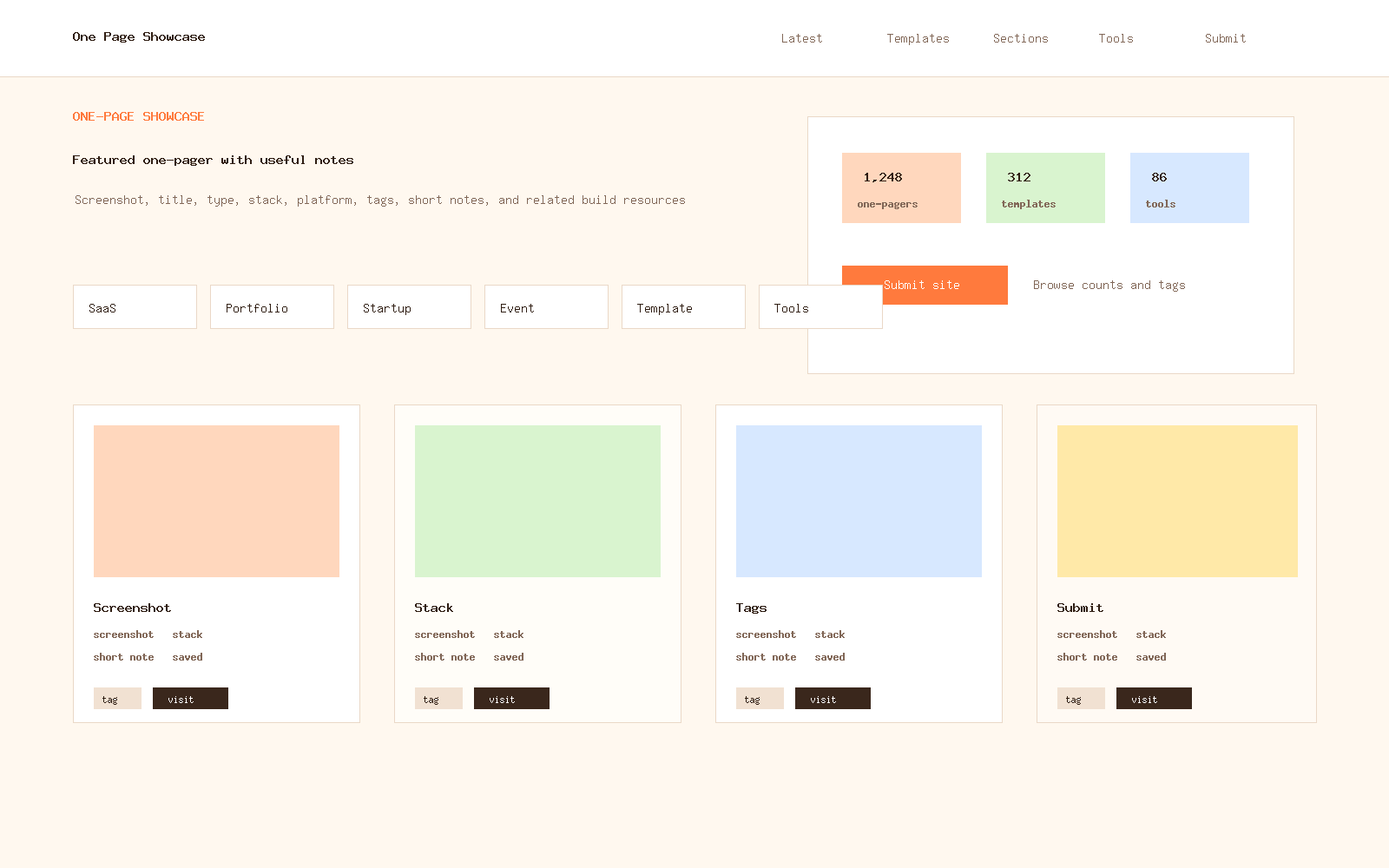 One Page Showcase landing page preview