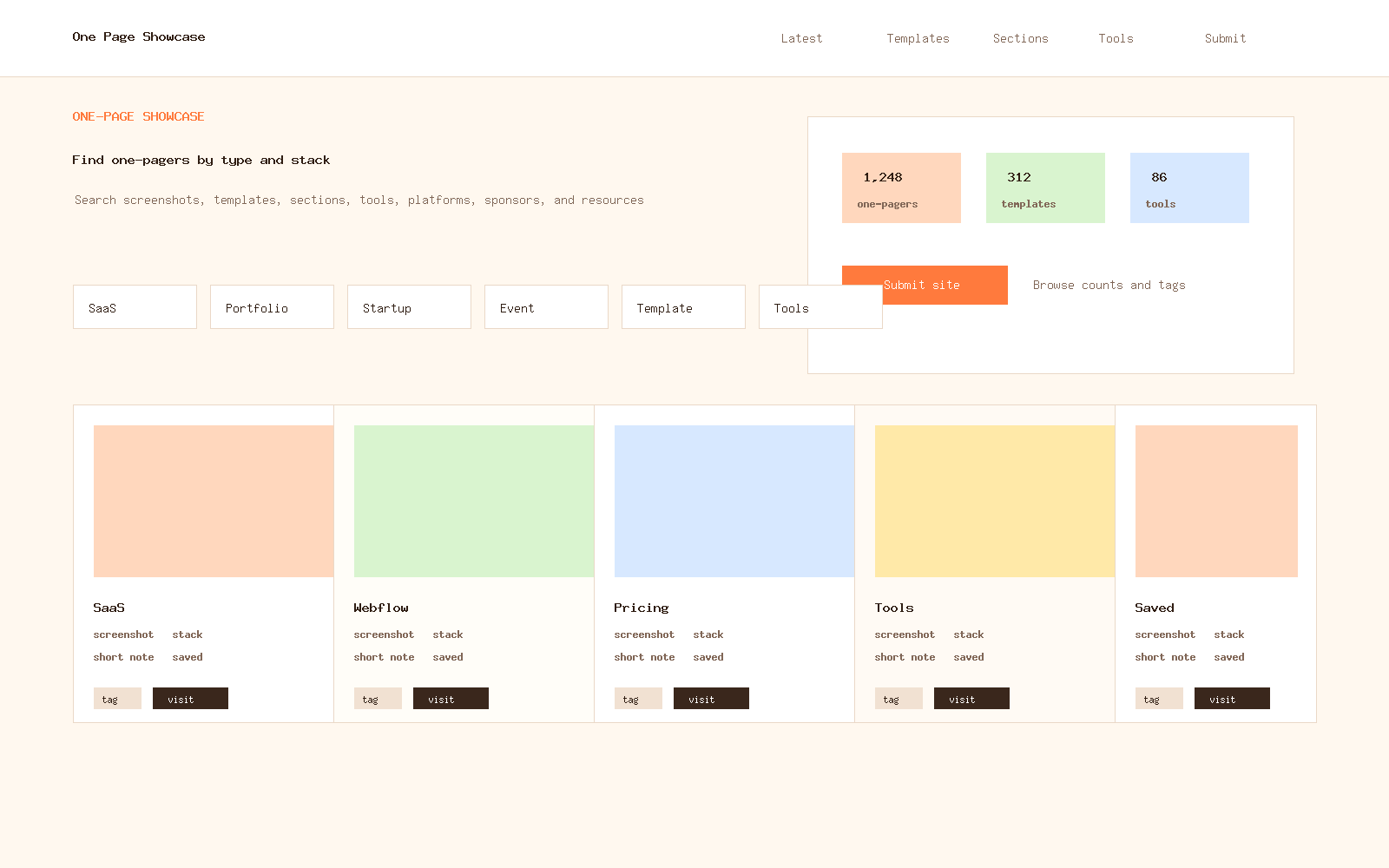One Page Showcase search results preview