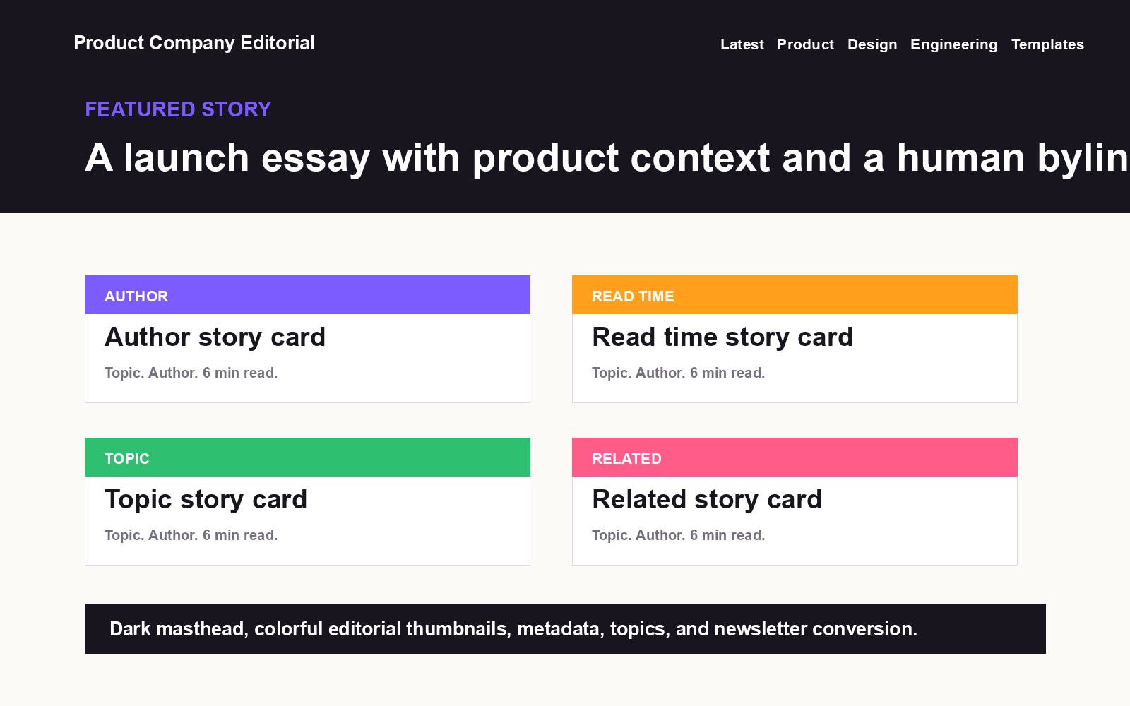 Product Company Editorial landing page preview