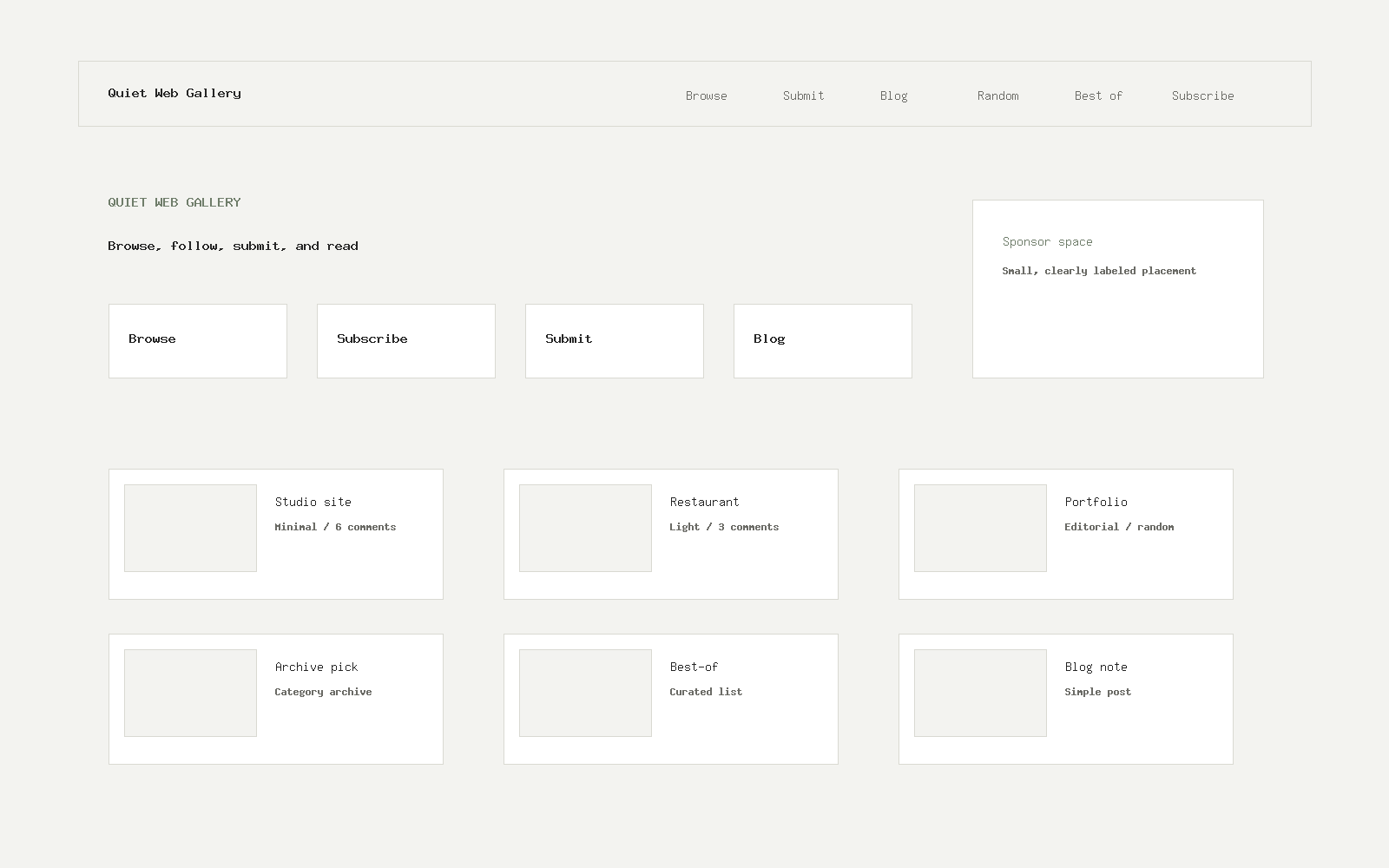 Quiet Web Gallery homepage preview