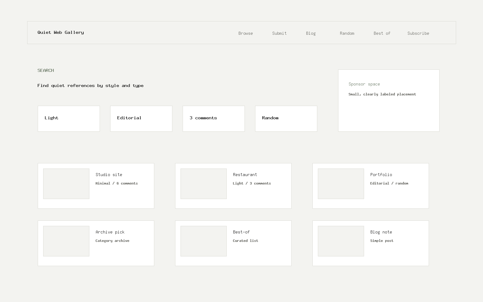 Quiet Web Gallery search results preview