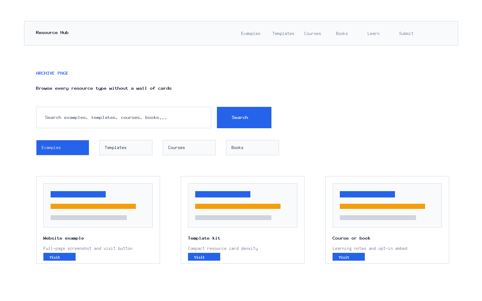Resource Hub list page preview
