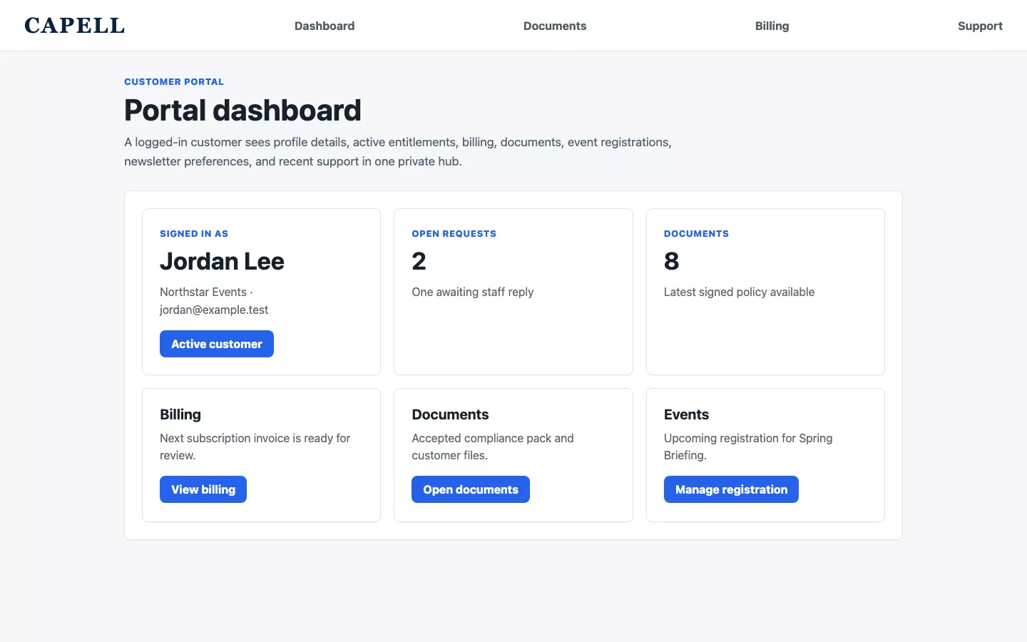 Customer portal frontend dashboard