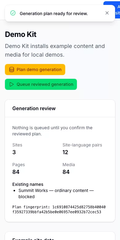Demo Kit screenshot showing review blocked by ordinary content on mobile.