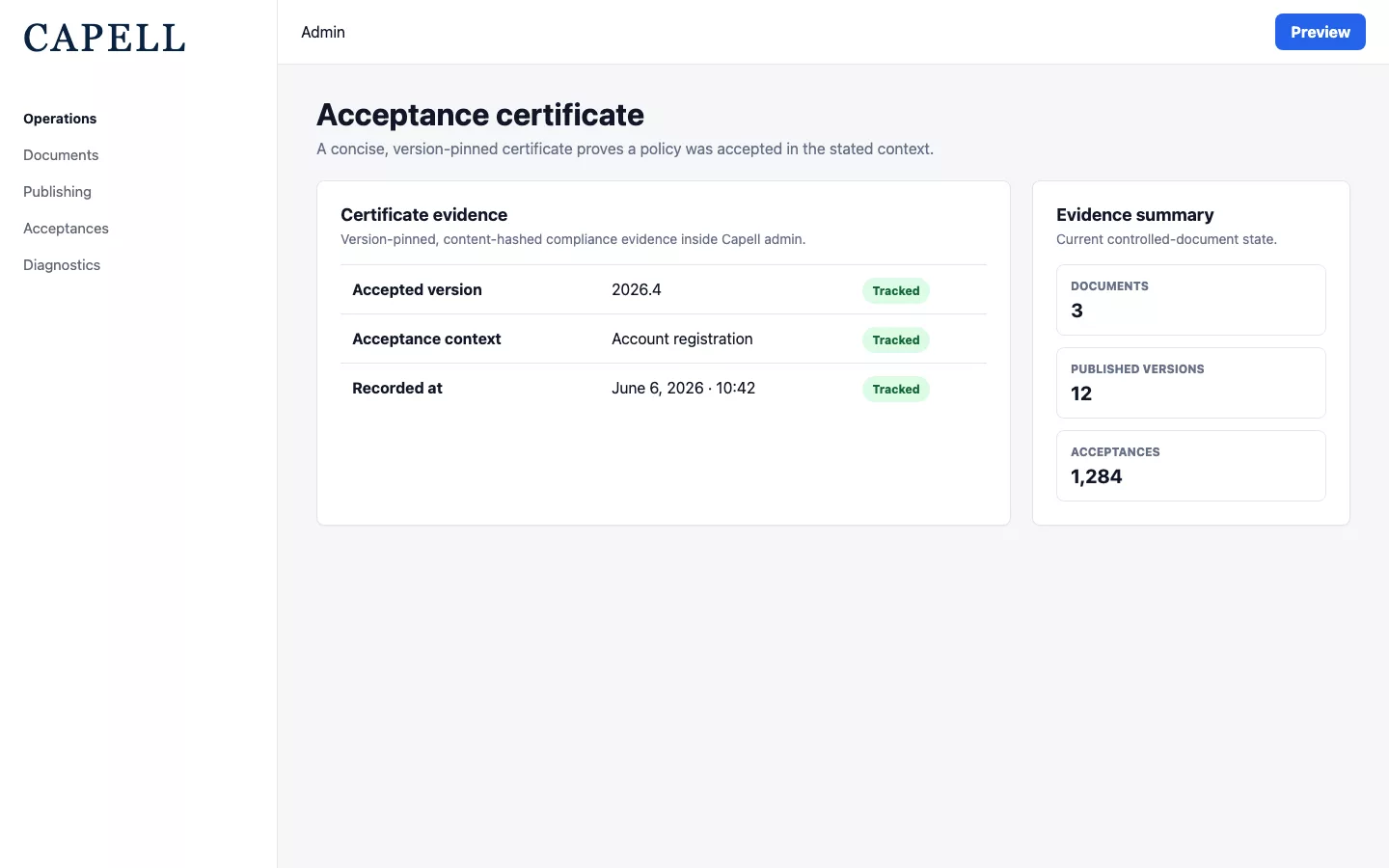 Document Lifecycle screenshot showing document acceptance certificate.