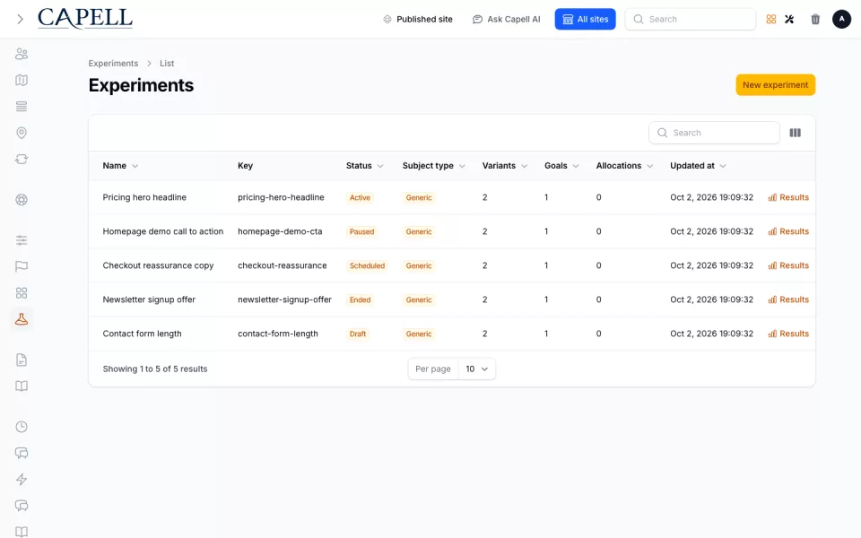Experiments preview